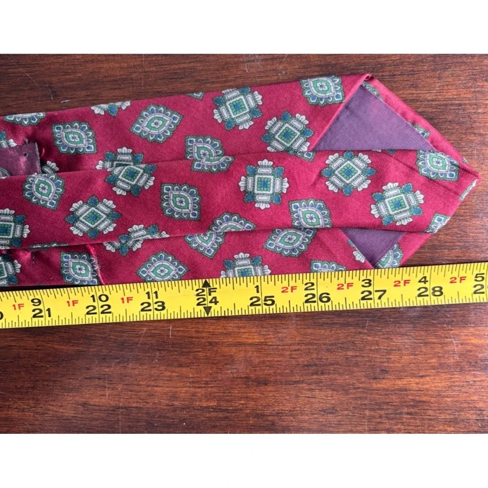 GJCAHN for Muse's silk mens necktie‎ red green paisley vtg 80s handmade USA